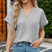 Plus-size ženske ljetne majice, ležerna jednobojna bluza s kratkim rukavima i dekolteom u obliku slova u, prozračni