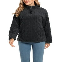 Ženski plišani pulover u boji, jednobojna ležerna majica s dugim rukavima s patentnim zatvaračem, široki zimski