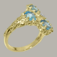 Ženski jubilarni prsten od 10k britanskog žutog zlata s prirodnim dijamantom i plavim topazom - opcije veličine-veličina