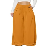 LUMONO Ladies hlače hlače s zatvaračem visoki struk dno struka casual palazzo hlača Čvrsta boja žuta l