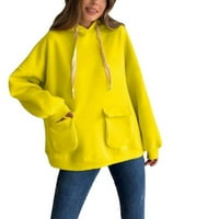 Ženske jednobojne široke majice dugih rukava, jesenska prevelika kapuljača s kapuljačom i džepovima u žutoj boji,