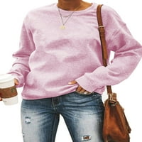 Ženska majica s kapuljačom s okruglim vratom, jednobojni pulover, topli džemper, vrhovi, jesenska ružičasta 2-inčna