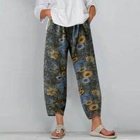 ; / ženske casual pamučne hlače s cvjetnim printom s labavim džepovima, duge ravne hlače Plus veličine za žene,