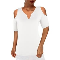 Ženska modna ležerna jednobojna široka majica s izrezom u obliku slova U i kratkim rukavima