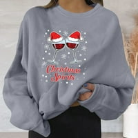 Paptzroi žene božićna grafička dukserica casual okrugli vrat pulover lagana košulja lagani vrhovi