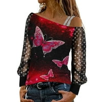 Youmylove casual hladna tunika za rame za žene modne žene tiskane jednostruke bluze dugih rukava ženske majice