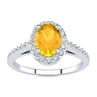 Prsten s citrinom ovalnog oblika, dijamantni prsten od čistog srebra za žene