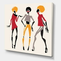 DesignArt 'Afroameričke žene siluete crvene i žute I' Moderno platno zidne umjetničke tisak