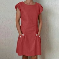 Modne mini haljine za žene ležerna jednobojna haljina s džepom kratkih rukava Okrugli izrez na kopčanje široka