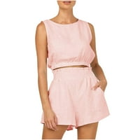 Ružičasti setovi hlača Ženska odjeća ljetni jednobojni setovi bez rukava visokog struka dva kompleta za vježbanje
