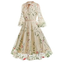 Absuyy formalne haljine za žene patchwork šifonska mreža vez vintage flare rukav za rukav za rukav haljine bež