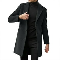 Muški vuneni kaput, zimski kaputi, jakna s dugmadima s dugim rukavima, gornja odjeća, kaput u tamno sivoj boji