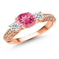 Zaručnički prsten od ružičastog zlata od 18 karata, prekriven srebrom, ružičastim mističnim topazom, bijelim topazom