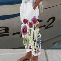 Lanene hlače za žene visokog struka, ljetne ženske Capri hlače s džepovima, lanene hlače na plaži, ošišane hlače