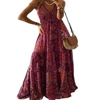 Ženske maksi haljine bez rukava duga haljina s izrezom u obliku slova u, havajska boho cvjetna ljetna sundress