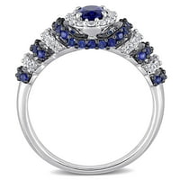 Miabella Women's 1- karat stvorio je plavu i stvorio bijeli safir sterling srebrni halo prsten