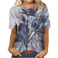 Ženski cvjetni vrhovi Vintage ljetna ležerna majica labava tunika kratkih rukava Majice bluza s okruglim vratom