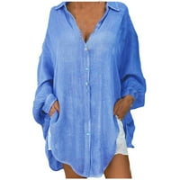 Ženske majice Rasprodaja ispod $ tunike majice za žene labava ležerna majica s reverom Ženska bluza s dugim rukavima