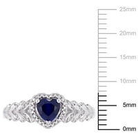 Miabella Ženska karat T.G.W. Stvoren plavi safir i dijamantni naglasak 10kt bijelog zlata Halo Heart Ring