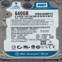 WD6400BPVT-55HXZT2, DCM HBCTJAN, Western Digital 640GB SATA 2. Tvrdi disk