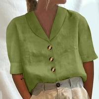 Pimfylm Prevelike majice Žene ljetne vrhove ruffle kratke rukave v majice za vrat casual labave fit Green l