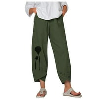 Voncos casual hlače za žene u prodaji- labava cvjetna tiskana pamučna lanena trbušnjaka kontrola laganih hlača