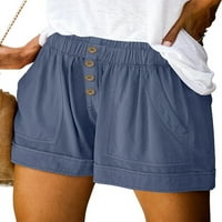 Ženske bermudske kratke hlače za ljeto s visokim strukom kratke hlače za plažu s džepovima u svijetloplavoj boji