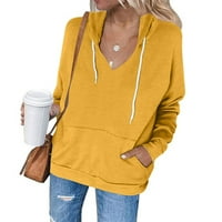 Ženska jednobojna majica s kapuljačom s kapuljačom, ležerni pulover s dugim rukavima s velikim džepom, gornji