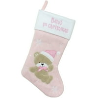 19 Ružičasto -bijelo Baby's 1. Božić Vezeni medvjedić božićna čarapa