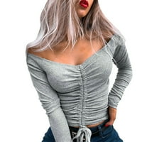 Timegard Jakna za džemper za žene seksi izvezene zimske pletene s ramena ležerni kaputi, sivi, m
