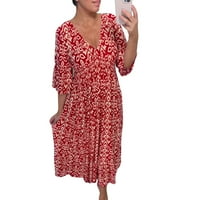 Jesenska Odjeća Ženska haljina boemska ležerna haljina s izrezom i printom u obliku slova U, duga haljina visokog