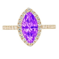 2.38CT Marquise Cut Purple Natural Ametist 14K Žuta zlatna obljetnica angažmana Halo prstena Veličina 8.5
