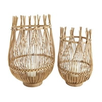 Mali okrugli bambusov svijećnjak sa staklenim umetkom