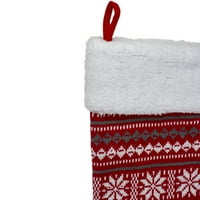 23 Crveno siva i bijela pletena božićna čarapa sa šerpa manžetom