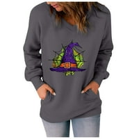 Modni ženski pulover za Noć vještica s izrezom i bočnim džepovima za Noć vještica, gornja majica - siva