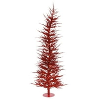 Umjetno božićno drvce Vickerman 4 '19 crveno lasersko drvce s tvrdom ljuskom osvijetljeno crvenim žaruljama.