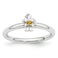 Citrine Sterling Silver Rhodium Girl Ring