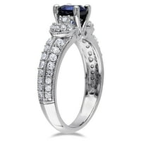 Miabella Women's 1. Carat T.G.W. Okrugli izrezani plavi safir i stvorio bijeli safir sterling srebrni prsten