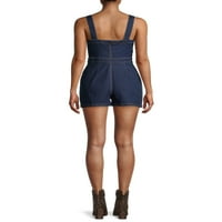 Derek Heart Women's Juniors Sweetheart Denim Romper