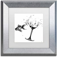 Zaštitni znak likovna umjetnost 'Fish & Wine Glass' platno umjetnost Nick Bantock, bijela mat, srebrni okvir
