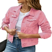 Ženske traper jakne s dugim rukavima, traper jakna s reverom, ženska topla gornja odjeća, udobne ružičaste jakne