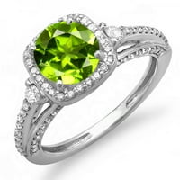 2. Bijelo zlato od 18 karata, okrugli zeleni Peridot i bijeli dijamant, Ženski zaručnički prsten za mladence