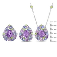 Miabella Women's 17- carat T.G.W. Multi-gemstone i dijamantni naglasak dizajn suzanja sterling srebrnih naušnica