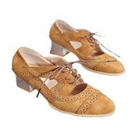 Dame vintage uredske cipele šuplje oko čipke za šetnju nožnim prstima, up brogue cipela smeđa 5.5