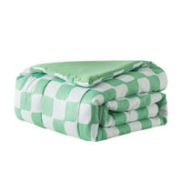 Glavne stanice zeleni karirani krevet u vrećici kombinirani set s plahtama i plišanim bacanjem, pun