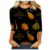 Ženska gornja Halloween grafički print Okrugli vratni pulover majica rukava, zlato, xl