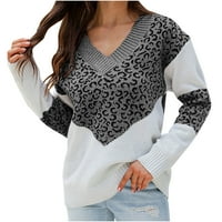 Ženski džemper za jesen i zimu u kontrastnoj boji, ženski pulover s izrezom u obliku uzorka, Leopard pleteni džemper,