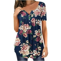 Usmixi ženske košulje s V-izrezom cvjetni print kratki rukavi ljetni slatki vrhovi vintage gumb Henley majice