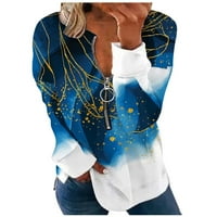Košulje dugih rukava za žene lagane tunike vrhovi okrugli vrat rekreativni pulover vrhovi plavi xxl