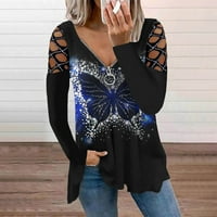 Majice za žene casual patentni zatvarač s leptirom leptira otisci košulje dugih rukava bluza topssize 5xl